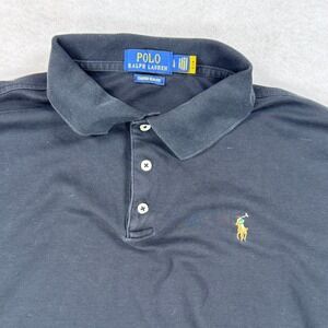 Polo Ralph Lauren Mens Custom Slim Fit Polo Shirt Black Large Multi-Color Pony